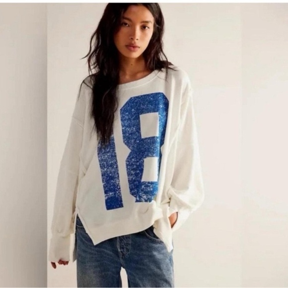 We The Free White Sweatshirt with Blue Graphic